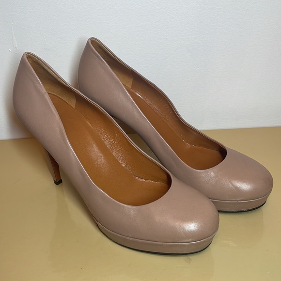 Gucci Leather Platform Pumps Round Toe Shoes Tan Size 40 - Picture 2 of 13